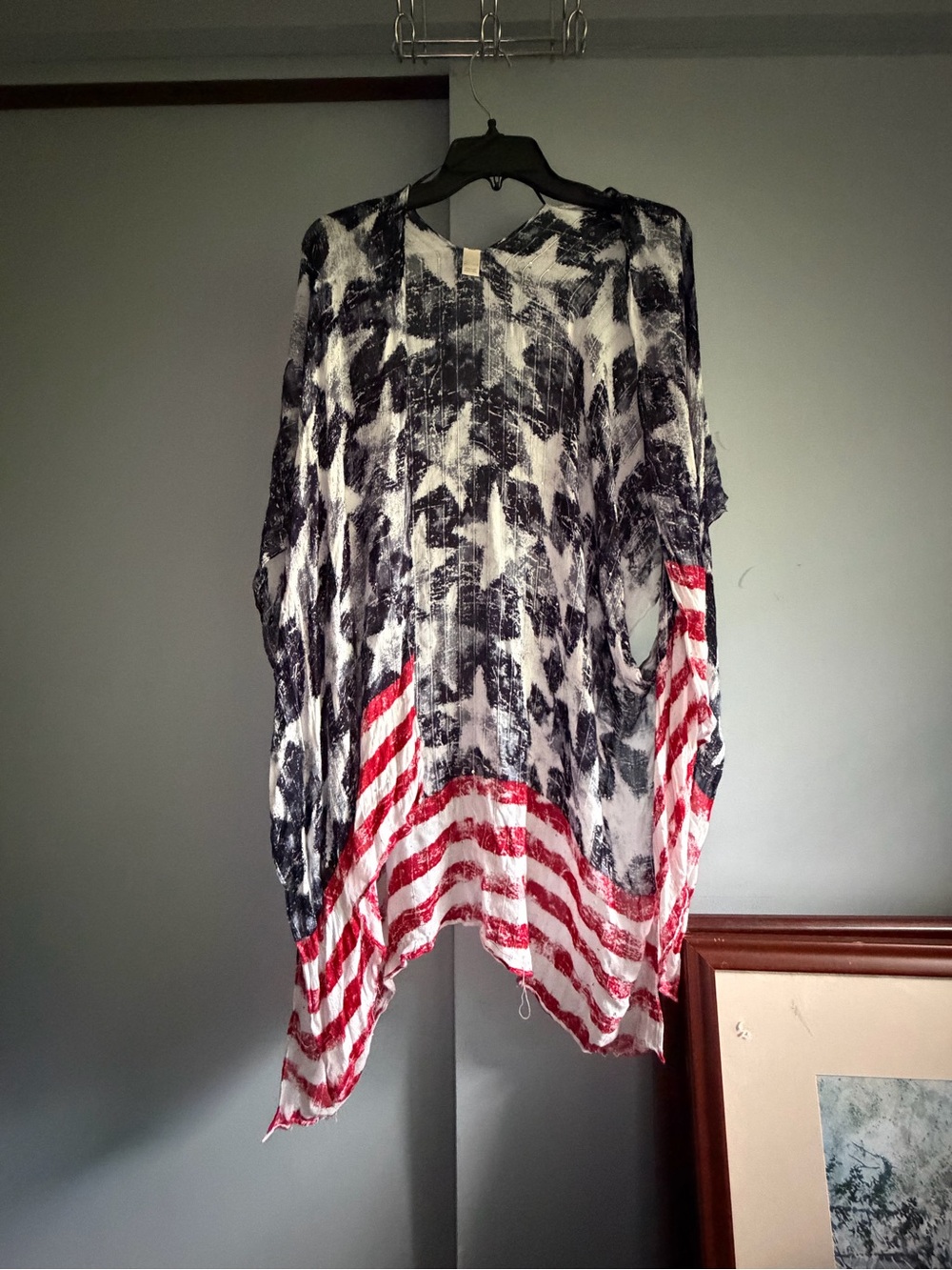 Lightweight Flag Print Cover-Up/Kimono - Red, White, Navy